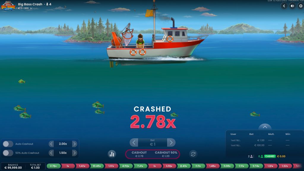 Big Bass Crash round that crashed at 2.78x shown on screen